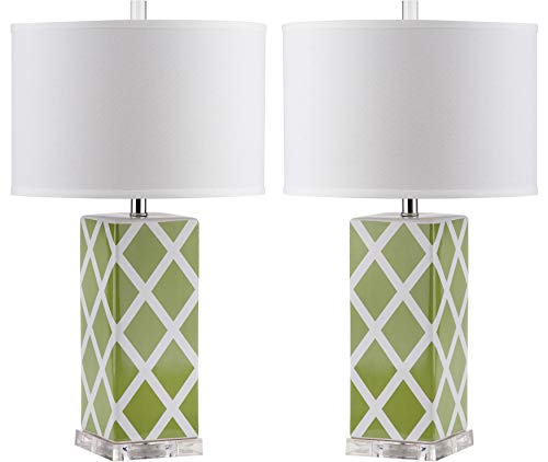 SAFAVIEH Lighting Collection Garden Lattice Trellis Modern Contemporary Green 27-inch Bedroom Living Room Home Office Desk Nightstand Table Lamp Set of 2 (LED Bulbs Included)