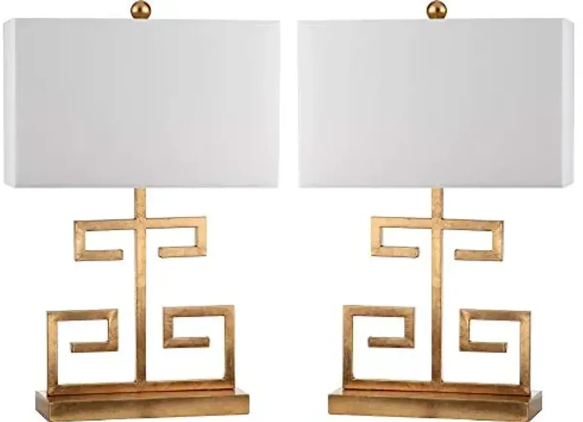 Safavieh Lighting Collection Greek Key Gold and White Table Lamp, Set of 2