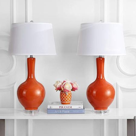 SAFAVIEH Lighting Collection Blanche Modern Orange Gourd Ceramic 32-inch Bedroom Living Room Home Office Desk Nightstand Table Lamp Set of 2 (LED Bulbs Included)