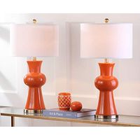 SAFAVIEH Lighting Collection Lola Modern Column Orange Ceramic 30-inch Bedroom Living Room Home Office Desk Nightstand Table Lamp Set of 2 (LED Bulbs Included)