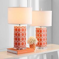 SAFAVIEH Lighting Collection Quatrefoil Modern Contemporary Orange 27-inch Bedroom Living Room Home Office Desk Nightstand Table Lamp Set of 2 (LED Bulbs Included)