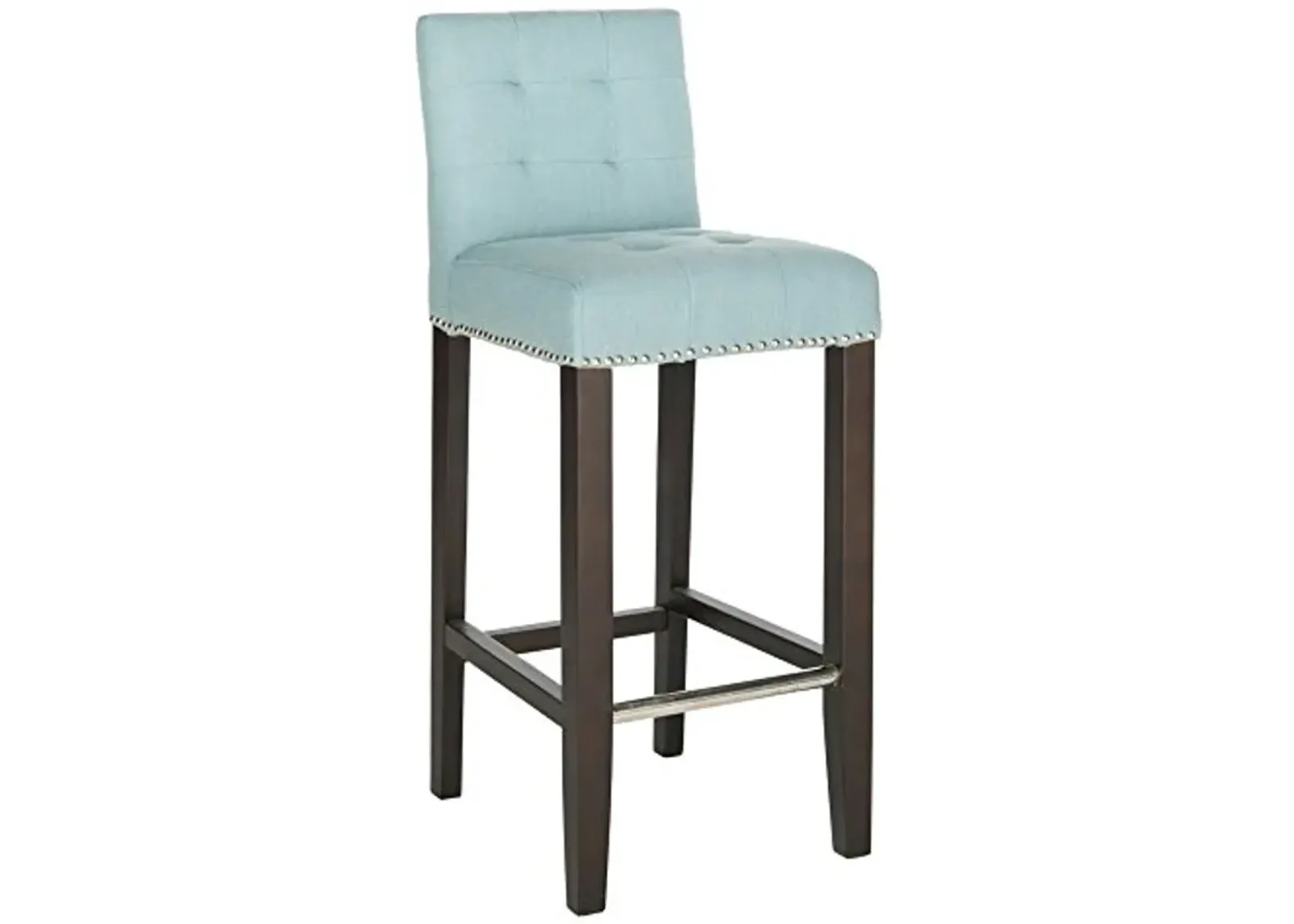 SAFAVIEH Home Collection Thompson Sky Blue/ Espresso 30-inch Nailhead Trim Tufted Kitchen Breakfast Nook Dining Pub Bar Stool