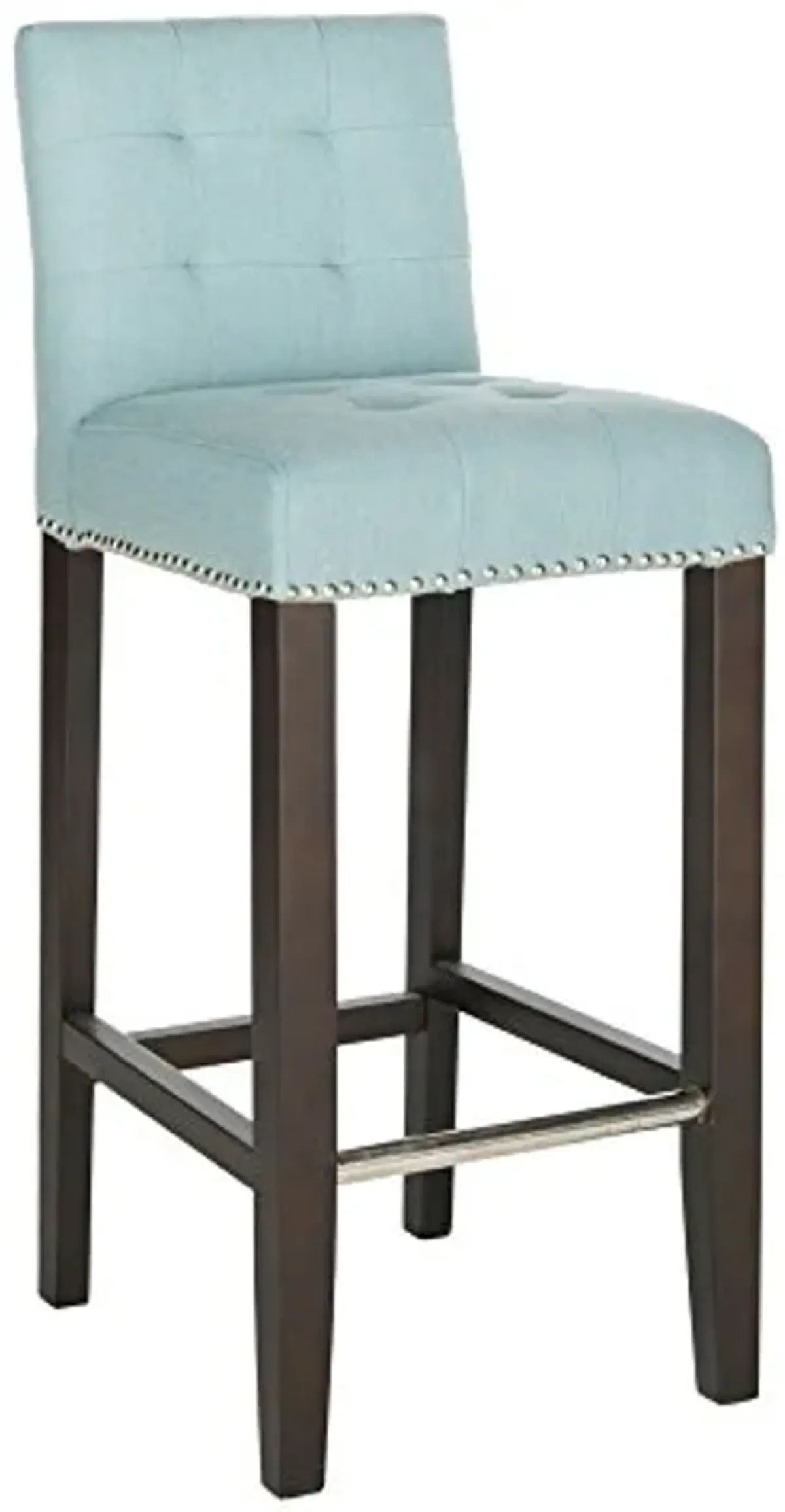 SAFAVIEH Home Collection Thompson Sky Blue/ Espresso 30-inch Nailhead Trim Tufted Kitchen Breakfast Nook Dining Pub Bar Stool