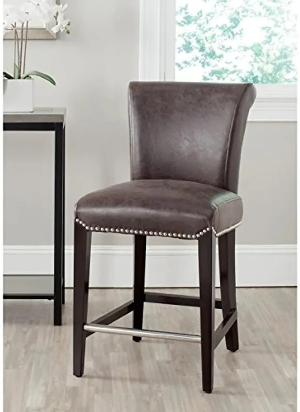 Safavieh Mercer Collection Seth Black Leather 25.9-inch Counter Stool