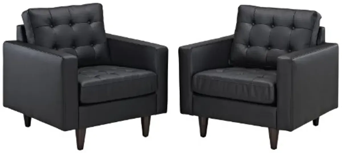 Modway Empress Mid-Century Modern Upholstered Leather Two Armchair Set Black