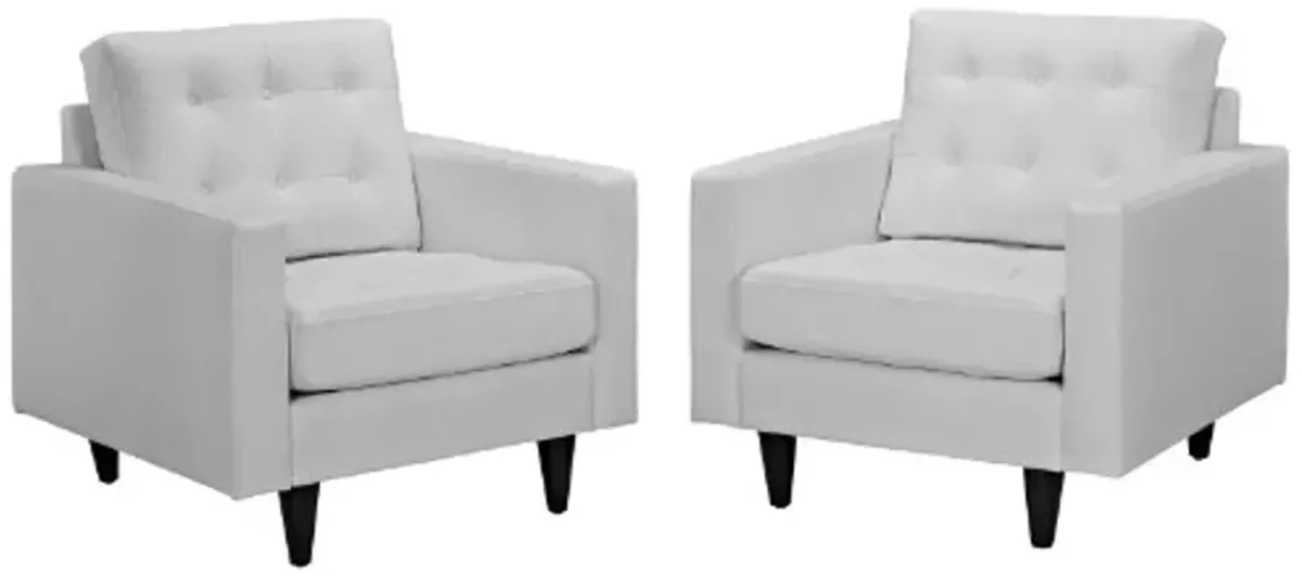 Modway Empress Mid-Century Modern Upholstered Leather Two Armchair Set White