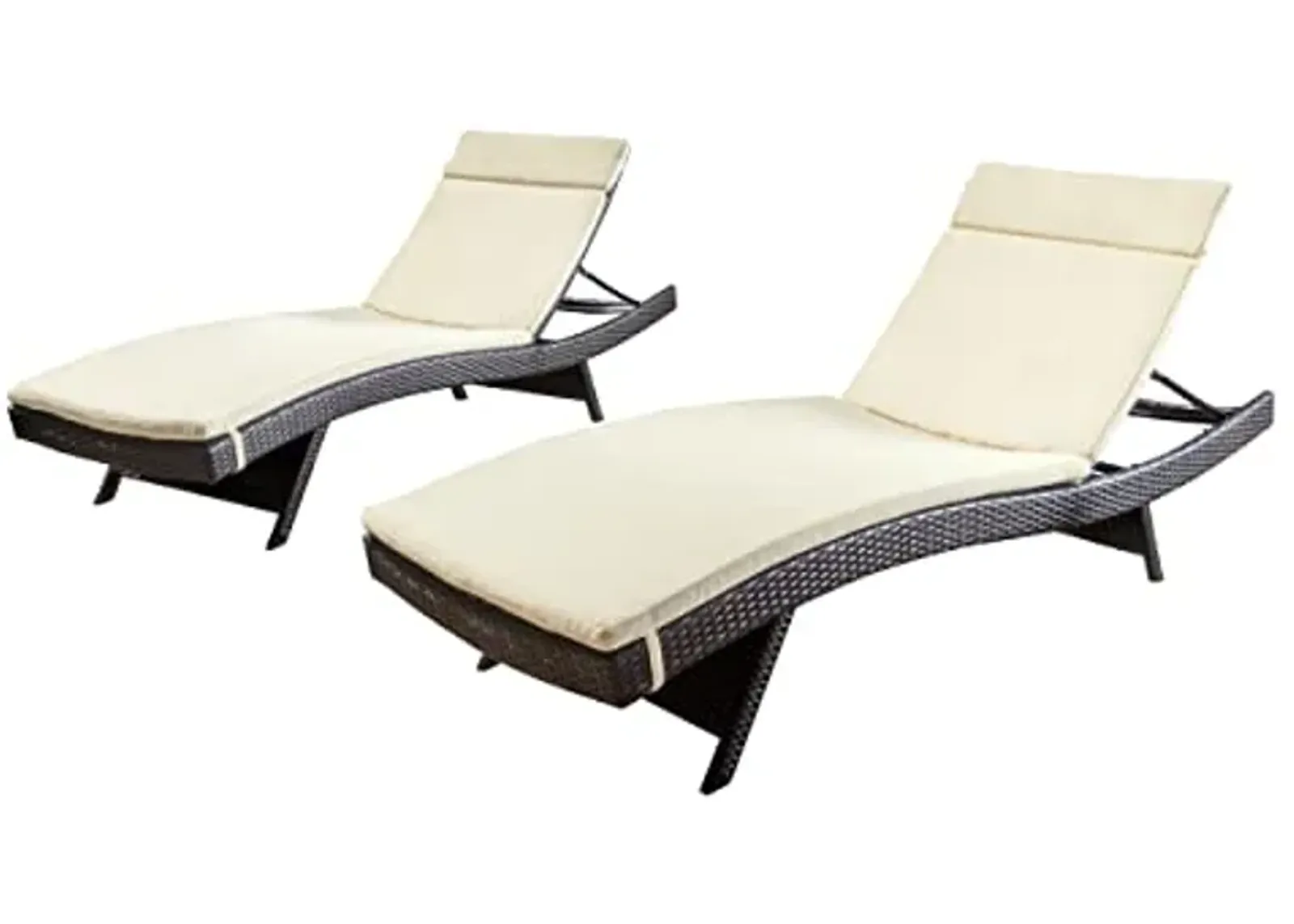 Christopher Knight Home Salem Outdoor Wicker Adjustable Chaise Lounges with Cushions, 2-Pcs Set, Multibrown / Beige