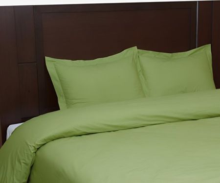 Tribeca Living Egyptian Cotton Percale Solid Duvet Cover Set, Queen, Green