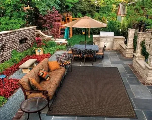 Couristan Recife Indoor Outdoor Rug - Saddle Stitch 8'6" x 13' Rectangle in Black and Brown, Low Pile, Hose Washable, Pet- Kid Friendly Home Decor for Living Room, Patio Furniture Set, Kitchen