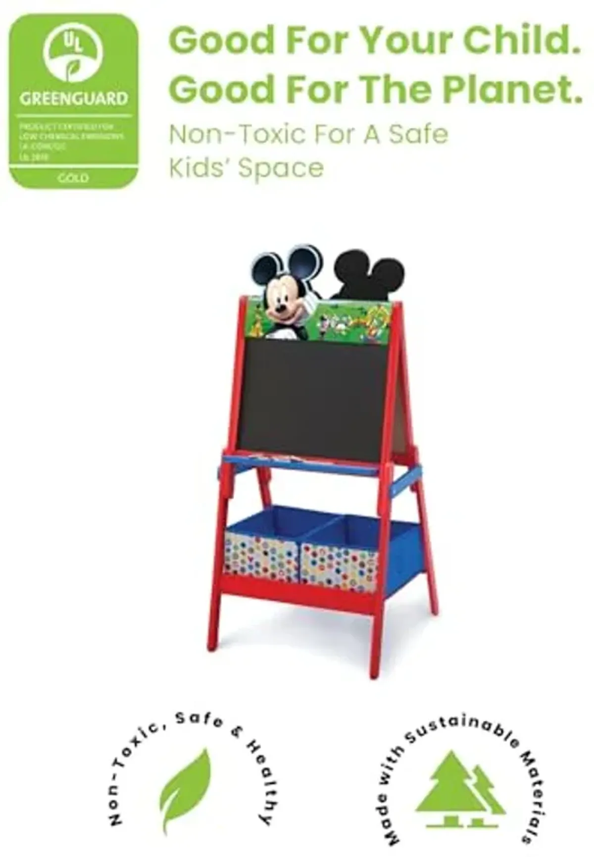 Delta Children Wooden Double-Sided Easel with Storage - Greenguard Gold Certified, Disney Mickey Mouse