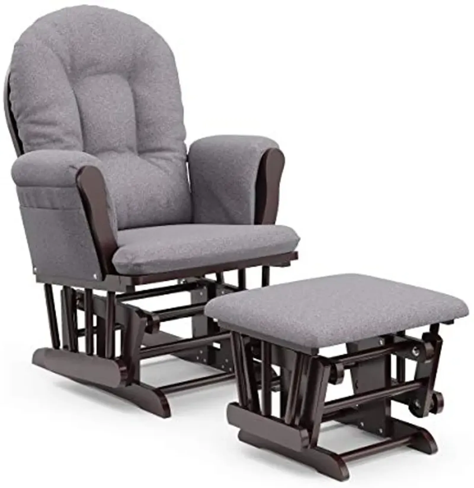 Storkcraft Premium Hoop Glider and Ottoman (Espresso Base, Gray Swirl Cushion) – Padded Cushions with Storage Pocket, Smooth Rocking Motion, Easy to Assemble, Solid Hardwood Base