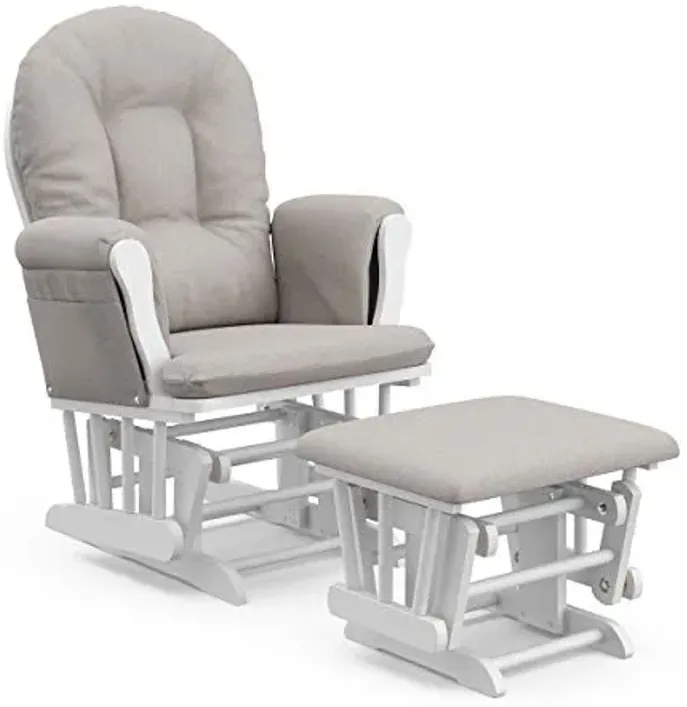 Storkcraft Premium Hoop Glider & Ottoman (White/Taupe Swirl) — GREENGUARD Gold Certified Nursery Glider, Solid Wood Craftsmanship, Smooth-Gliding Nursery Chair and Ottoman, Award-Winning