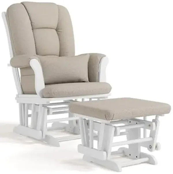Storkcraft Tuscany Custom Glider and Ottoman with Free Lumbar Pillow (White/Taupe Swirl) - Cleanable Upholstered Comfort Rocking Nursery Chair with Ottoman