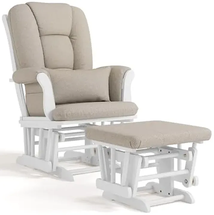 Storkcraft Tuscany Custom Glider and Ottoman with Free Lumbar Pillow (White/Taupe Swirl) - Cleanable Upholstered Comfort Rocking Nursery Chair with Ottoman