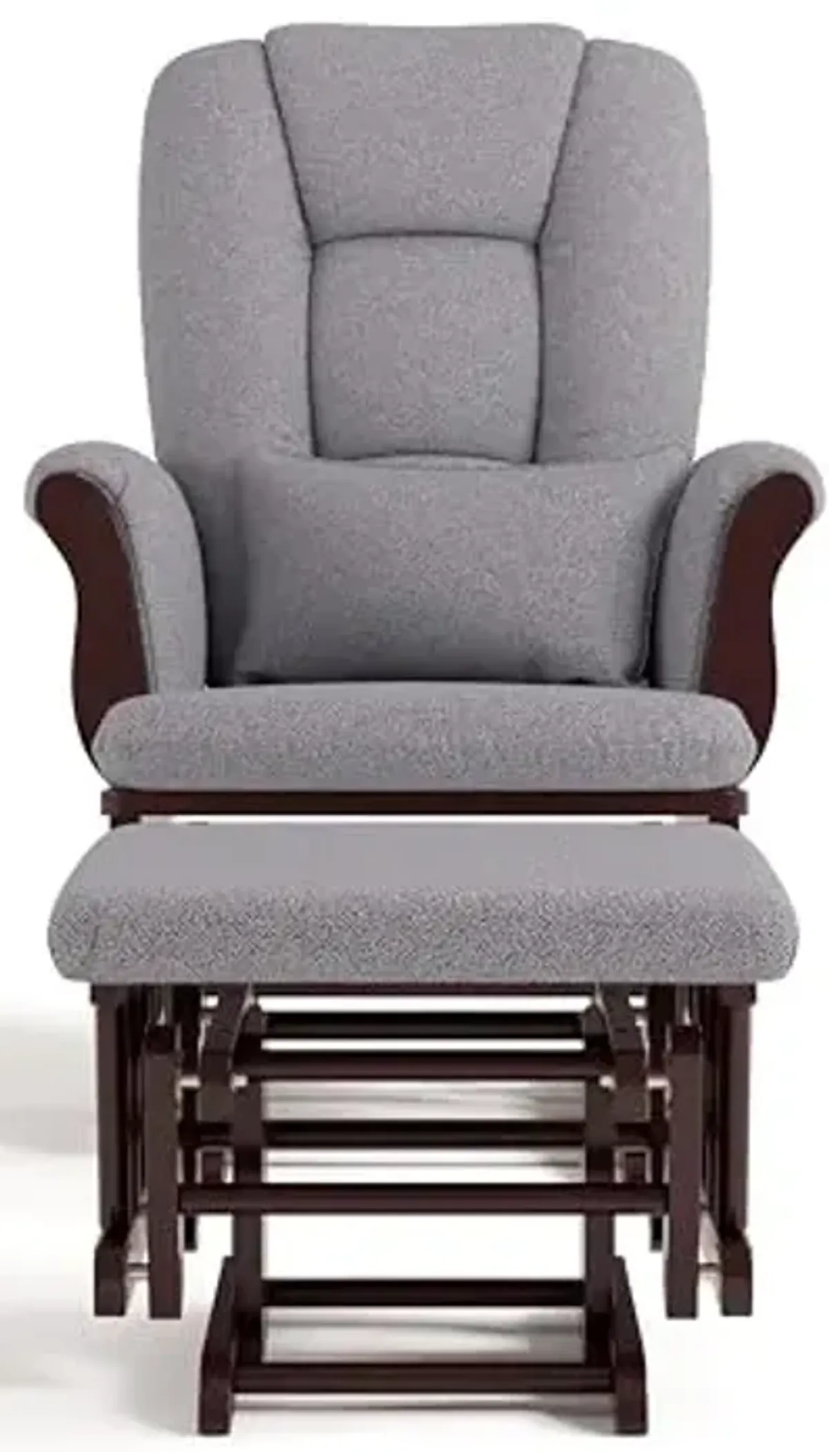 Storkcraft Tuscany Custom Glider and Ottoman with Free Lumbar Pillow (Espresso/Slate Gray Swirl) - Cleanable Upholstered Comfort Rocking Nursery Chair with Ottoman