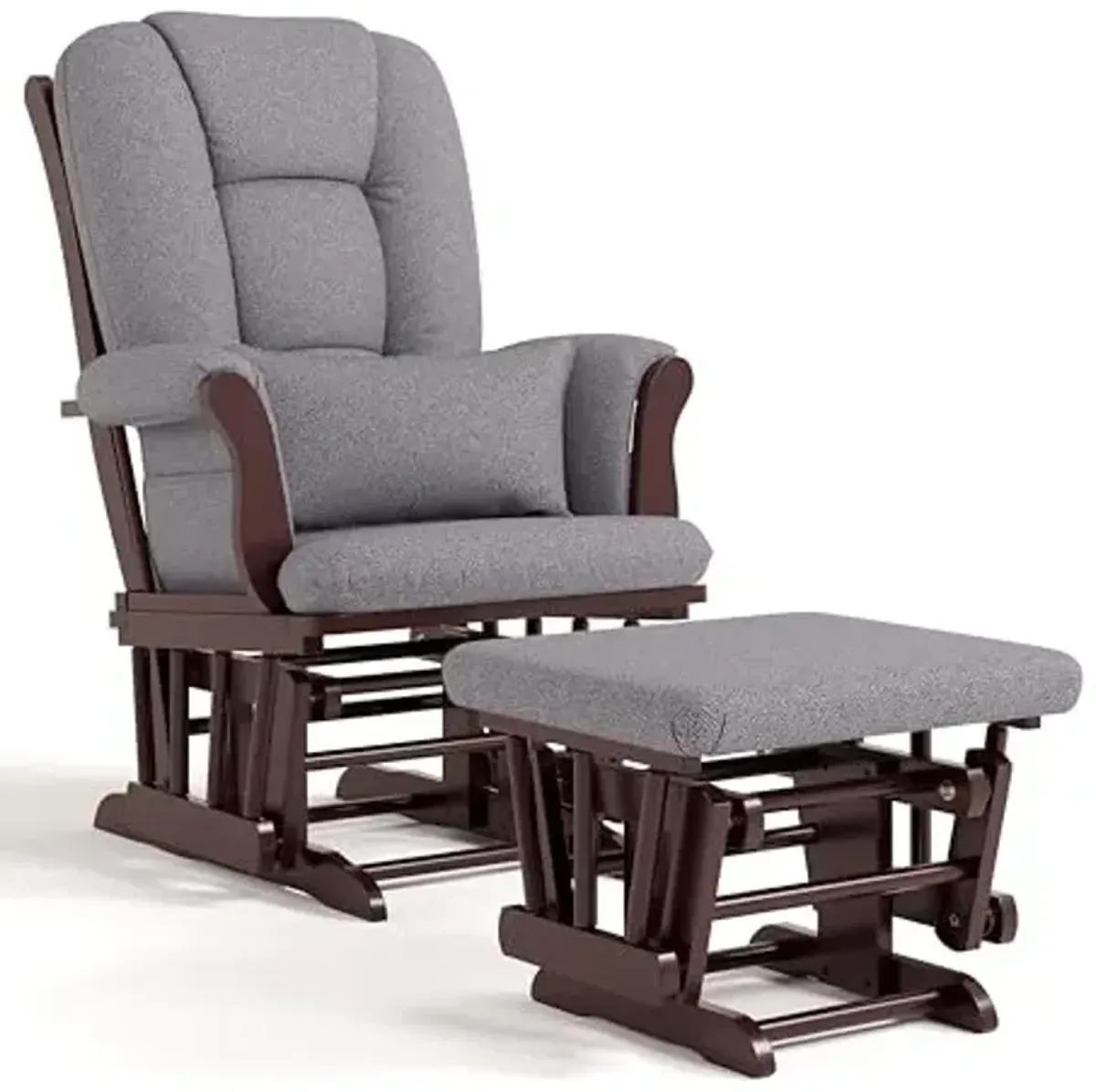 Storkcraft Tuscany Custom Glider and Ottoman with Free Lumbar Pillow (Espresso/Slate Gray Swirl) - Cleanable Upholstered Comfort Rocking Nursery Chair with Ottoman