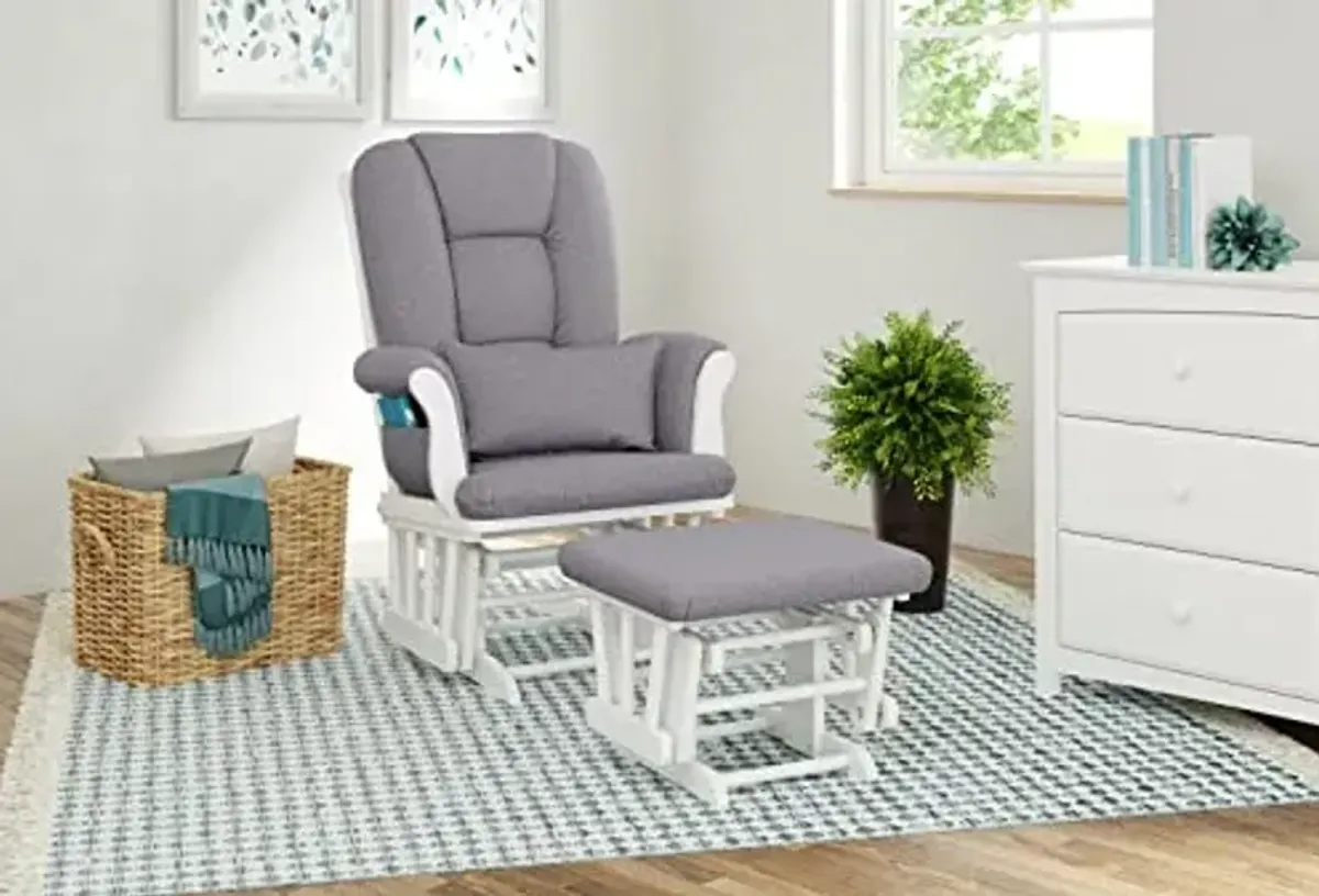 Storkcraft Tuscany Custom Glider and Ottoman with Free Lumbar Pillow (White/Slate Gray Swirl) - Cleanable Upholstered Comfort Rocking Nursery Chair with Ottoman
