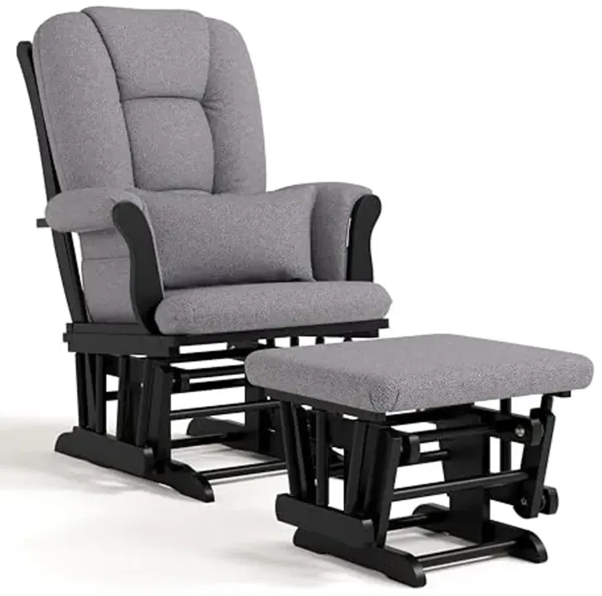Storkcraft Tuscany Custom Glider and Ottoman with Free Lumbar Pillow (Black/Slate Gray Swirl) - Cleanable Upholstered Comfort Rocking Nursery Chair with Ottoman
