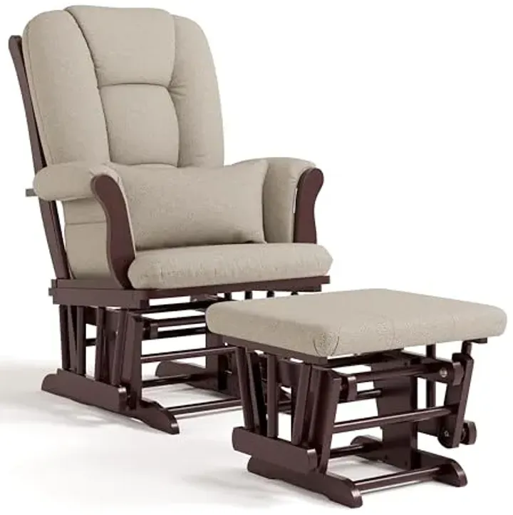 Storkcraft Tuscany Custom Glider and Ottoman with Free Lumbar Pillow (Espresso/Taupe Swirl) - Cleanable Upholstered Comfort Rocking Nursery Chair with Ottoman