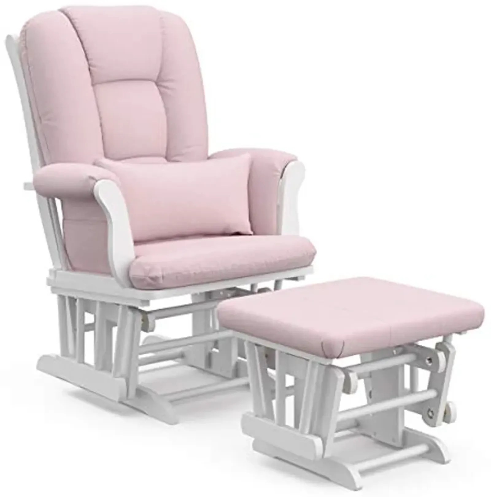 Storkcraft Tuscany Custom Glider and Ottoman with Free Lumbar Pillow (White/Pink Blush Swirl) - Cleanable Upholstered Comfort Rocking Nursery Chair with Ottoman