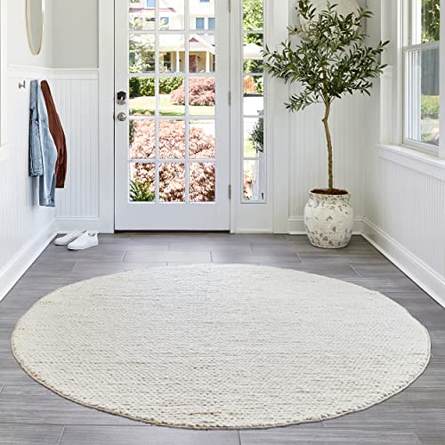 nuLOOM Penelope Braided Wool Area Rug, 6' Round, Offwhite