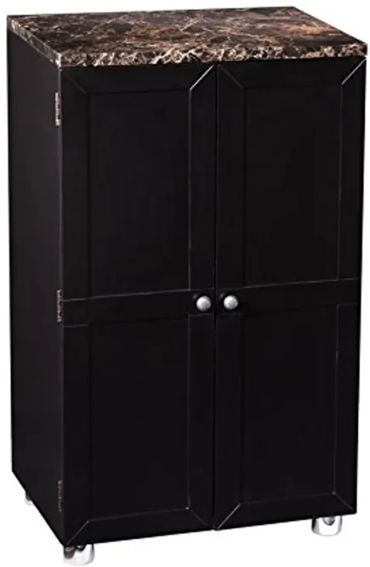 SEI Furniture Cape Town Contemporary Bar Liquor and Wine Cabinet with Storage, Faux Marble Countertop with Black Finish