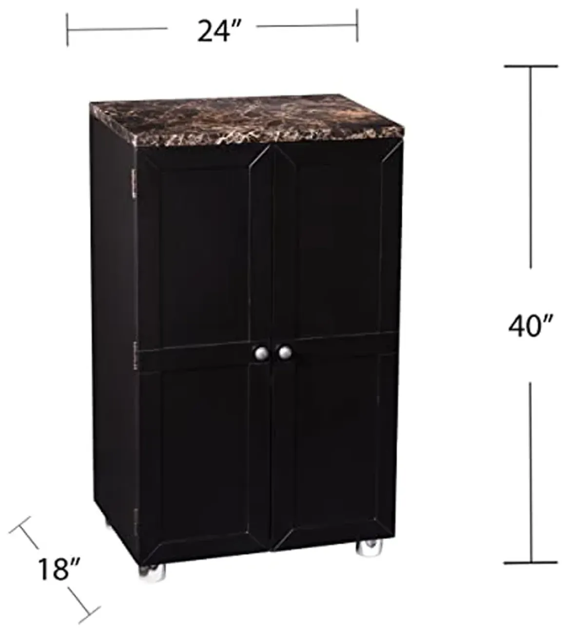 SEI Furniture Cape Town Contemporary Bar Liquor and Wine Cabinet with Storage, Faux Marble Countertop with Black Finish