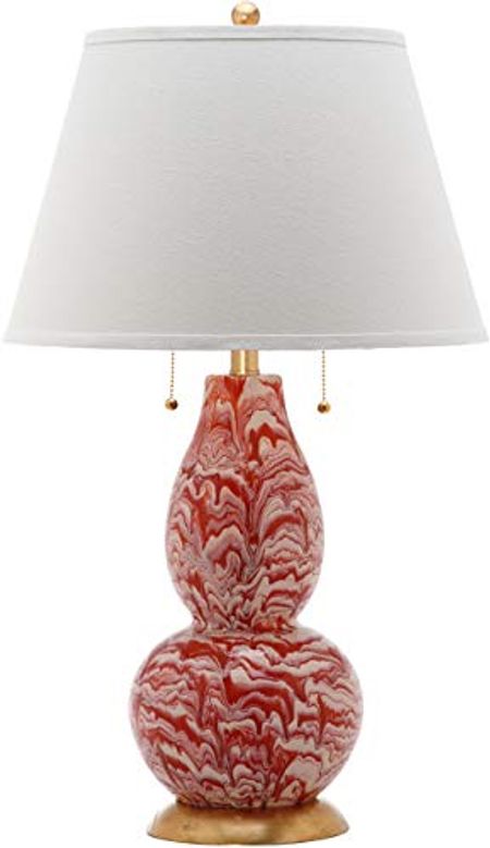 SAFAVIEH Lighting Collection Modern Swirls Orange/ White 29-inch Bedroom Living Room Home Office Desk Nightstand Table Lamp Set of 2 (LED Bulbs Included)