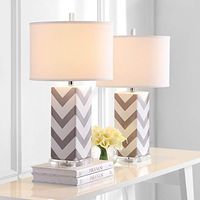 SAFAVIEH Lighting Collection Chevron Modern Contemporary Grey Stripe 27-inch Bedroom Living Room Home Office Desk Nightstand Table Lamp Set of 2 (LED Bulbs Included)