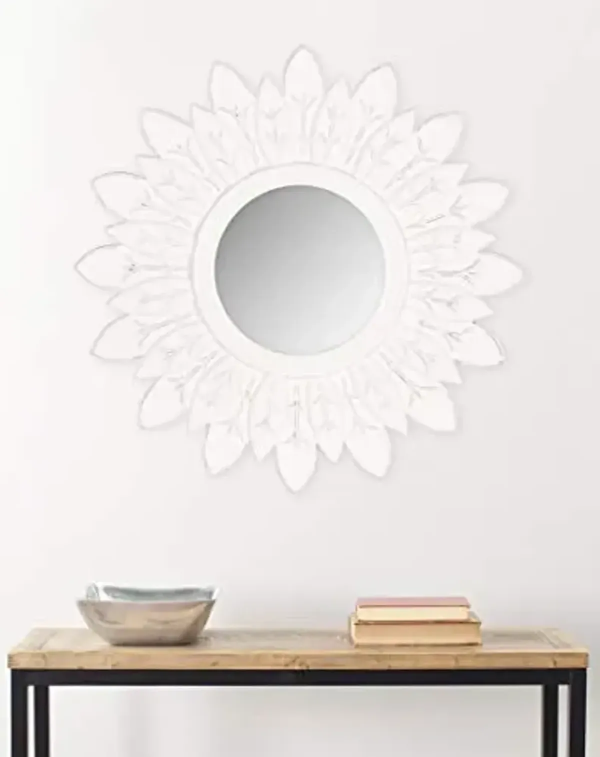 SAFAVIEH Home Collection Sun King Mirror, White, Antique