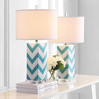 SAFAVIEH Lighting Collection Chevron Modern Contemporary Light Blue Stripe 27-inch Bedroom Living Room Home Office Desk Nightstand Table Lamp Set of 2 (LED Bulbs Included)