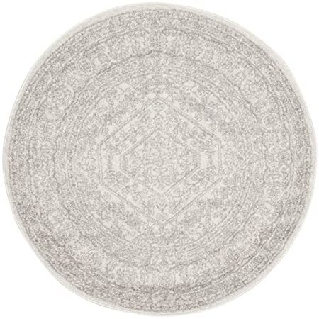 SAFAVIEH Adirondack Collection 8' Round Ivory / Silver ADR108B Oriental Medallion Non-Shedding Living Room Bedroom Area Rug