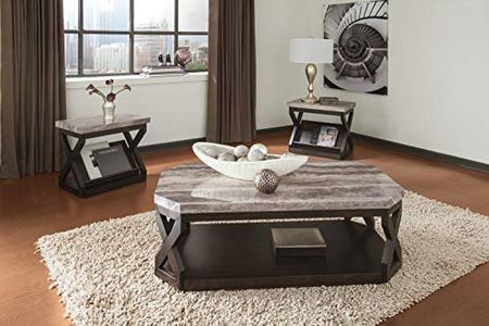 Signature Design by Ashley Radilyn Faux Marble 3-Piece Table Set, Includes Coffee Table and 2 End Tables, Gray & Brown