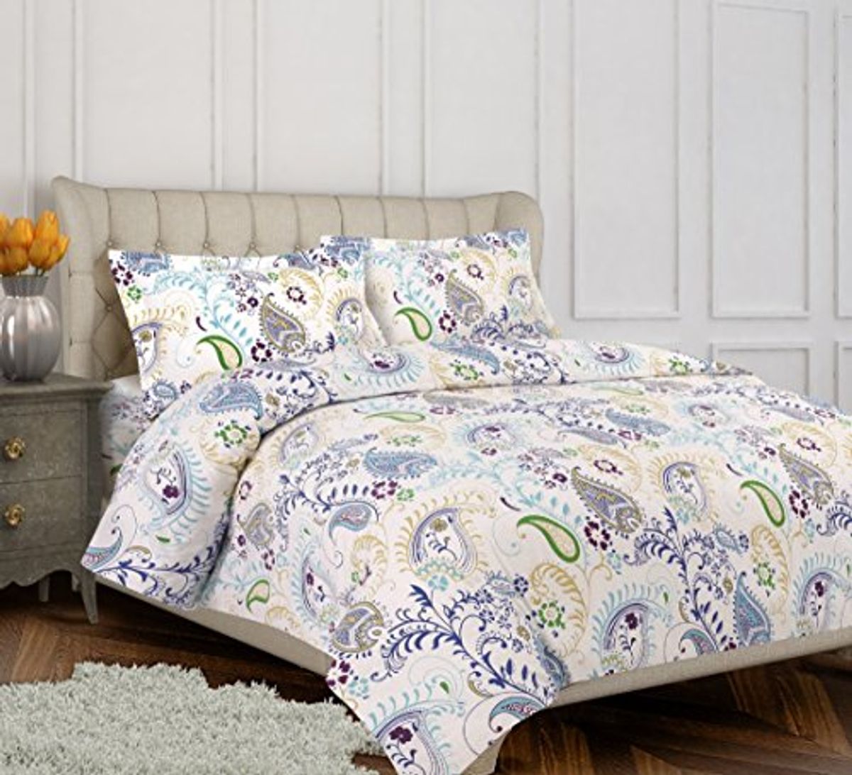 Tribeca Living Flannel Paisley Garden Printed 170 GSM Duvet Cover Set, Queen,Multicolored,TLFLPG170DSQU