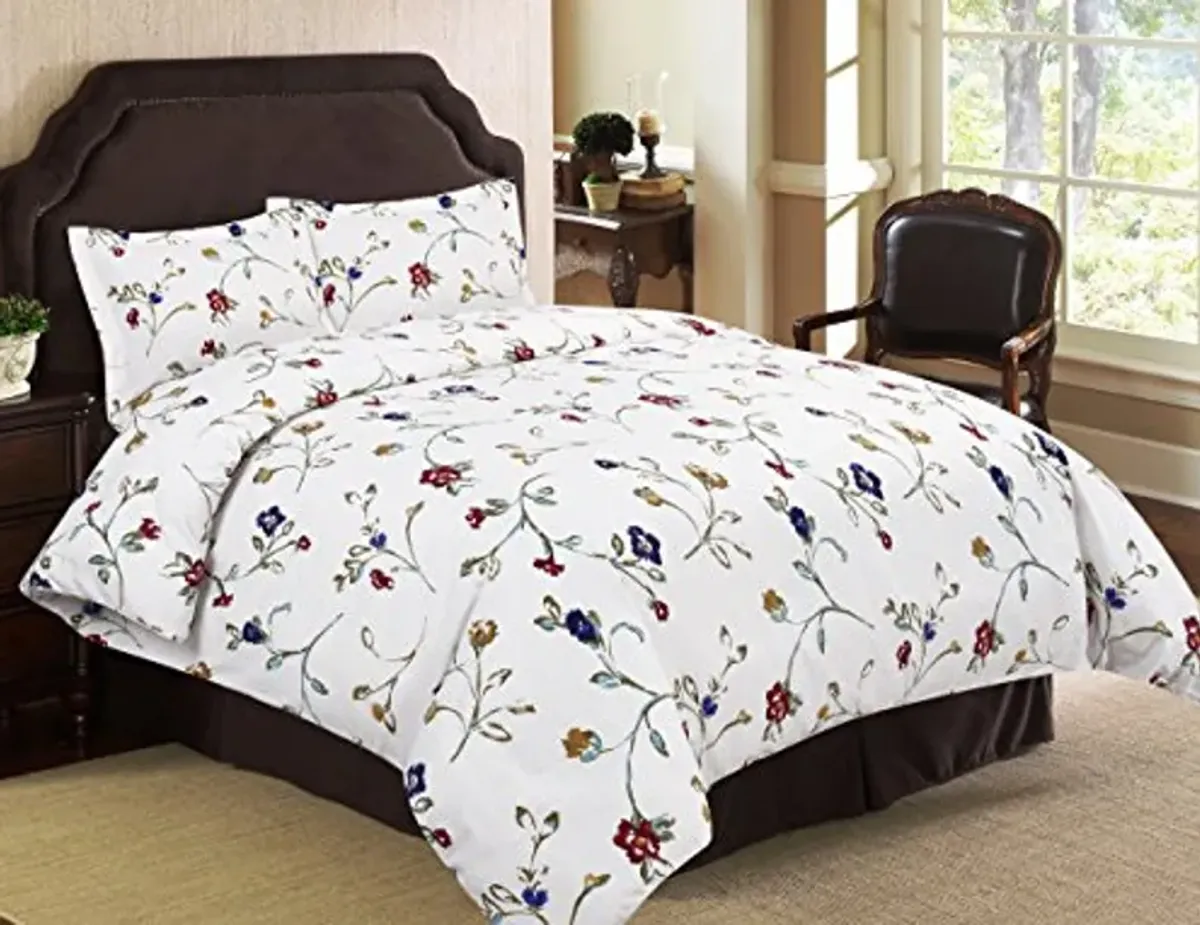 Tribeca Living Flannel Floral Garden Printed 170 GSM Duvet Cover Set, Queen Multicolored, TLFLFG170DSQU