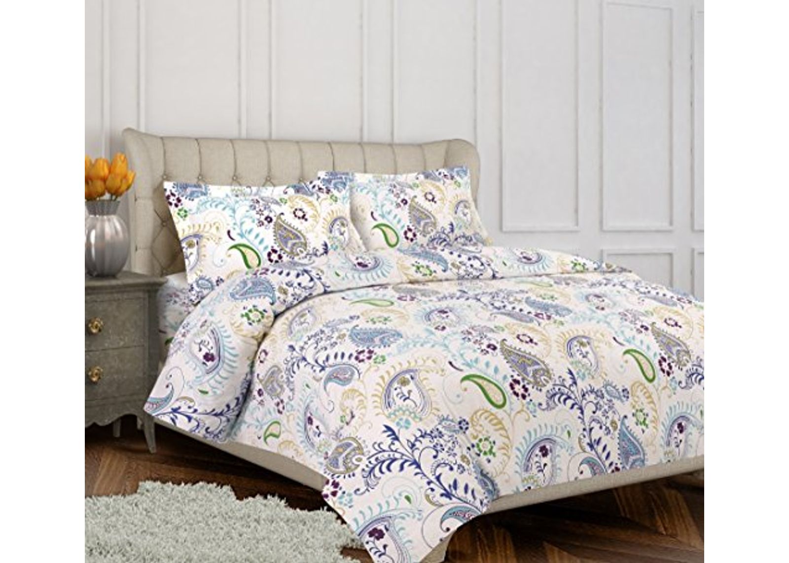 Tribeca Living Flannel Paisley Garden Printed 170 GSM Duvet Cover Set, King/California King,TLFLPG170DSKI