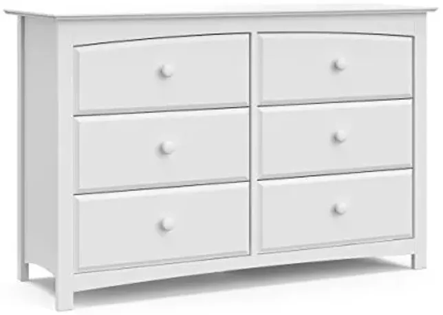 Storkcraft Kenton 6 Drawer Double Dresser (White) For Kids Bedroom, Nursery Dresser Organizer, Chest Of Drawers For Bedroom, Universal Design For Children’s Bedroom