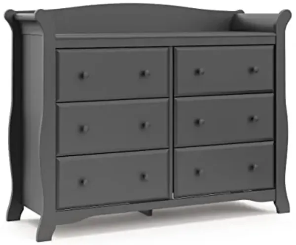 Storkcraft Avalon 6 Drawer Double Dresser (Gray) – Nursery Dresser for Kids Bedroom, Chest of Drawers
