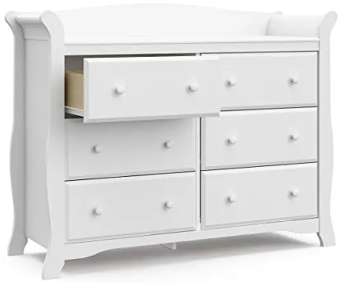 Storkcraft Avalon 6 Drawer Double Dresser (White) – Dresser for Kids Bedroom, Nursery Dresser Organizer, Chest of Drawers for Bedroom with 6 Drawers, Classic Design for Children’s Bedroom