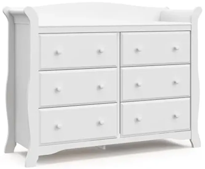 Storkcraft Avalon 6 Drawer Double Dresser (White) – Dresser for Kids Bedroom, Nursery Dresser Organizer, Chest of Drawers for Bedroom with 6 Drawers, Classic Design for Children’s Bedroom