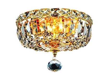 Elegant Lighting 2528F8G/Rc Royal Cut Tranquil 2-Light, Single-Tier Flush Mount Chandelier, Finished in Gold with Clear Crystals