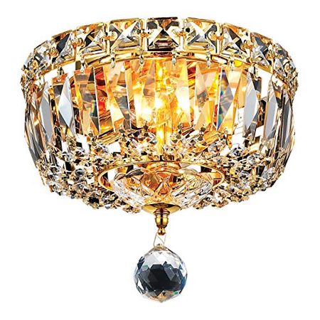 Elegant Lighting 2528F8G/Rc Royal Cut Tranquil 2-Light, Single-Tier Flush Mount Chandelier, Finished in Gold with Clear Crystals