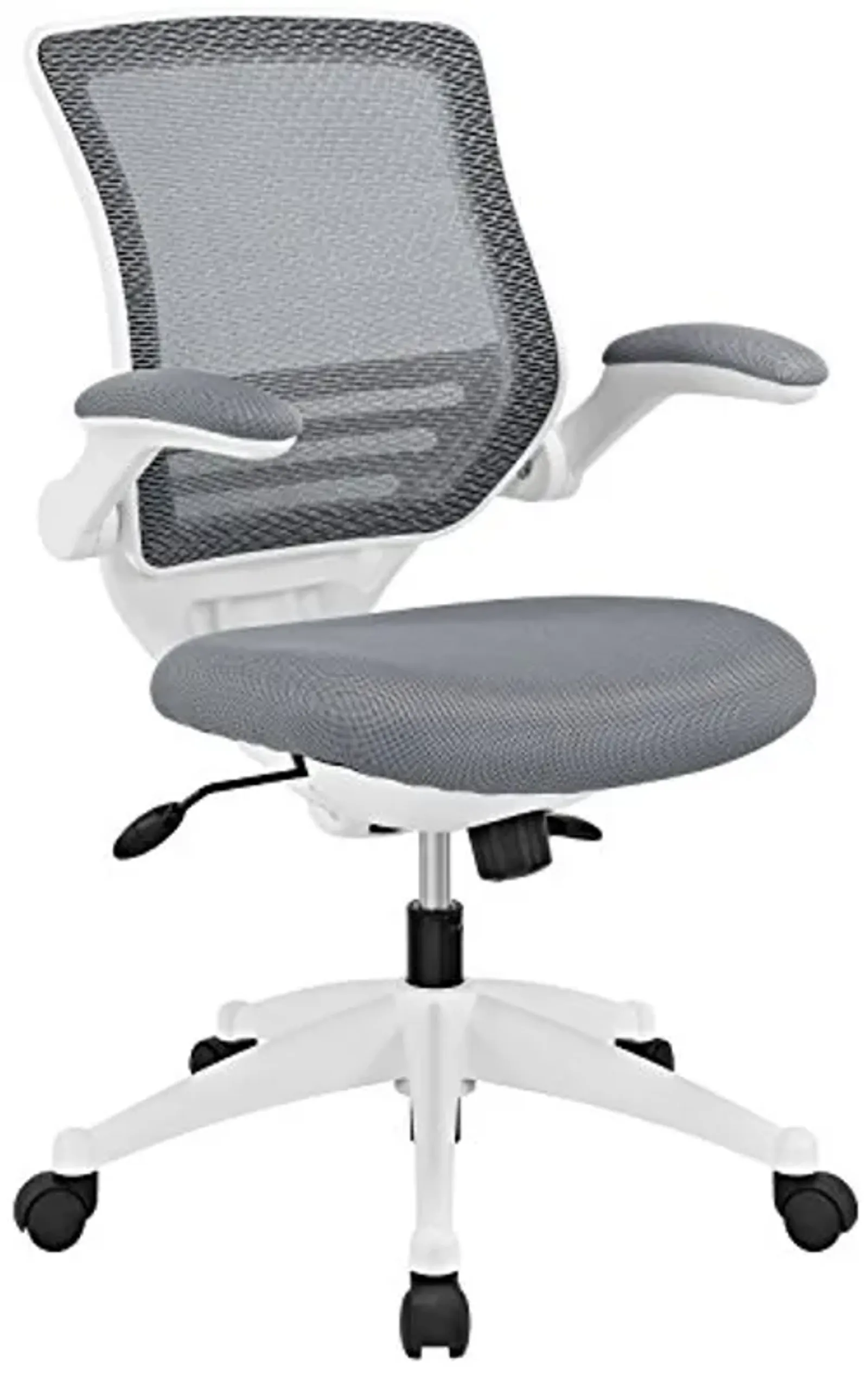 Modway Edge Mesh Office Chair with White Base and Flip-Up Arms in Gray - Perfect For Computer Desks