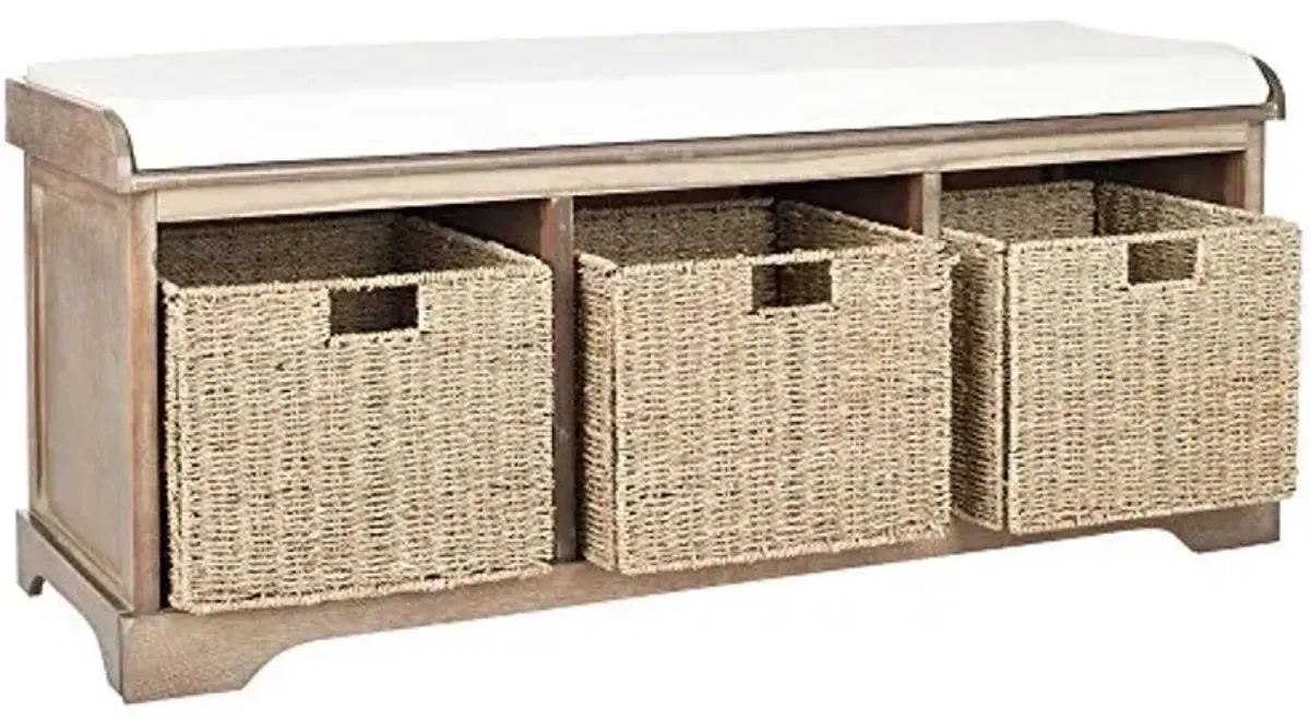 Safavieh American Homes Collection Lonan Grey and White Wicker Storage Bench