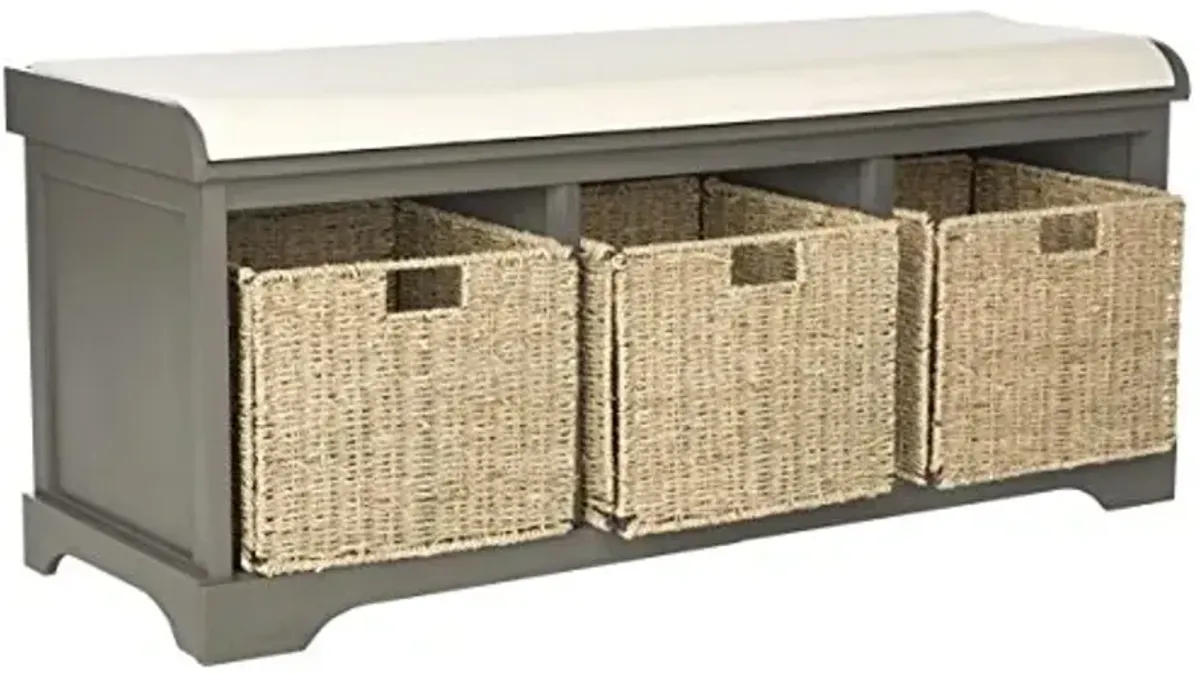 SAFAVIEH American Homes Collection Lonan Grey and White Wicker Storage Bench, 0