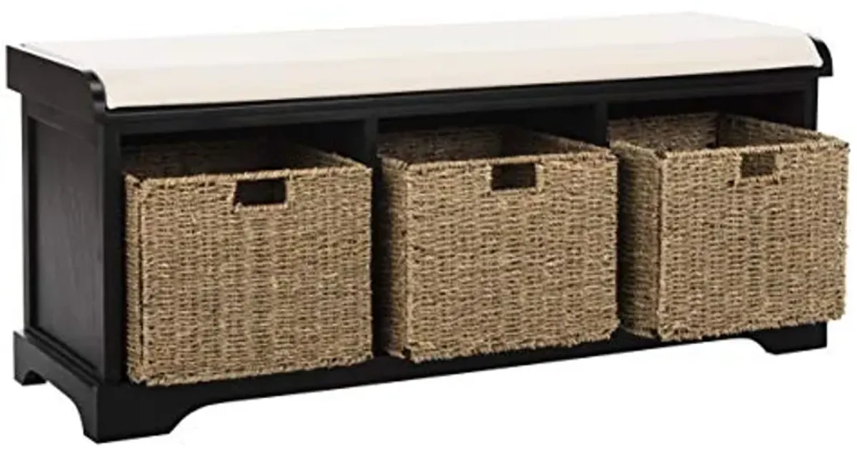 Safavieh Black American Homes Collection Lonan Grey and White Wicker Storage Bench, 0