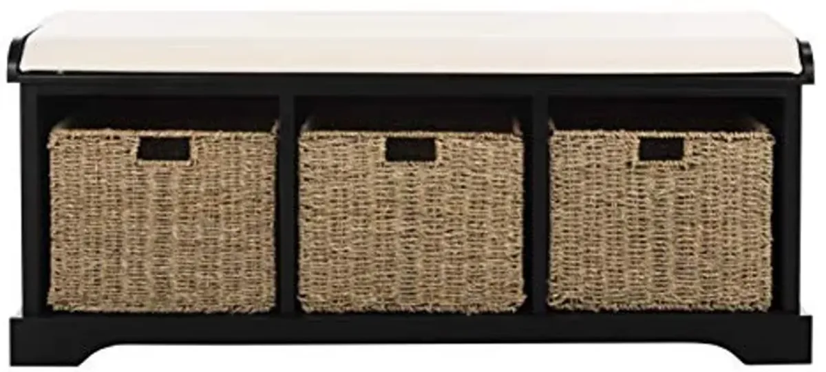 Safavieh Black American Homes Collection Lonan Grey and White Wicker Storage Bench, 0