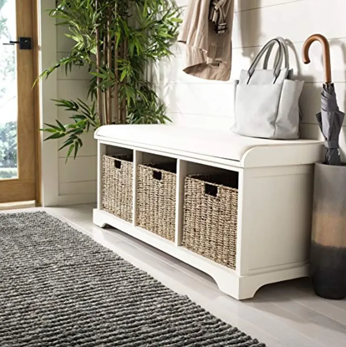 SAFAVIEH American Homes Collection Lonan Grey and White Wicker Storage Bench