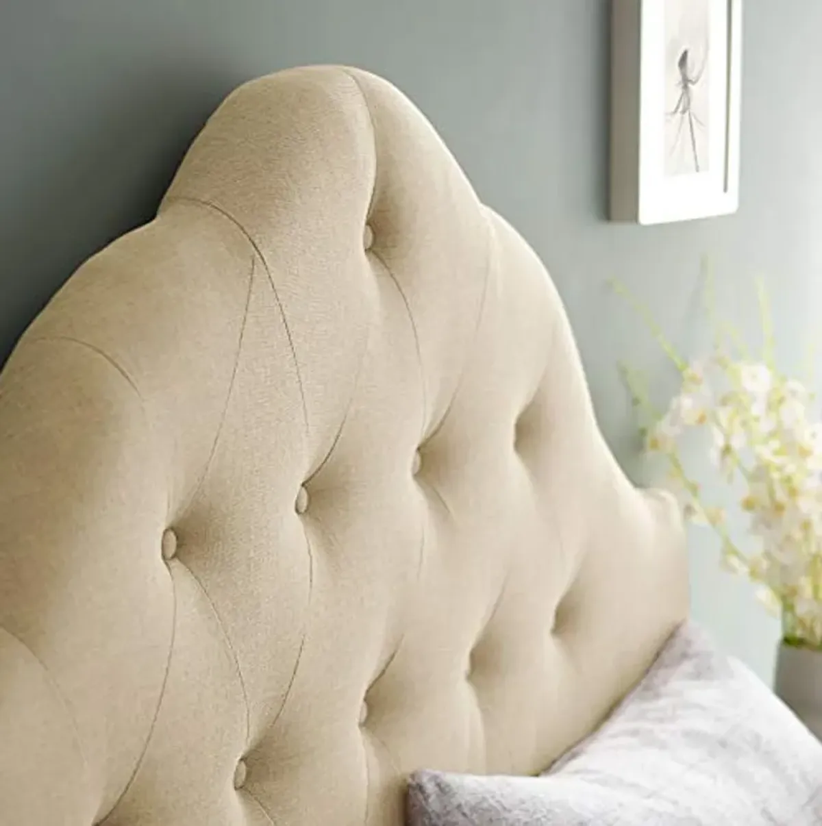 Modway Sovereign Tufted Button Linen Fabric Upholstered Queen Headboard in Beige