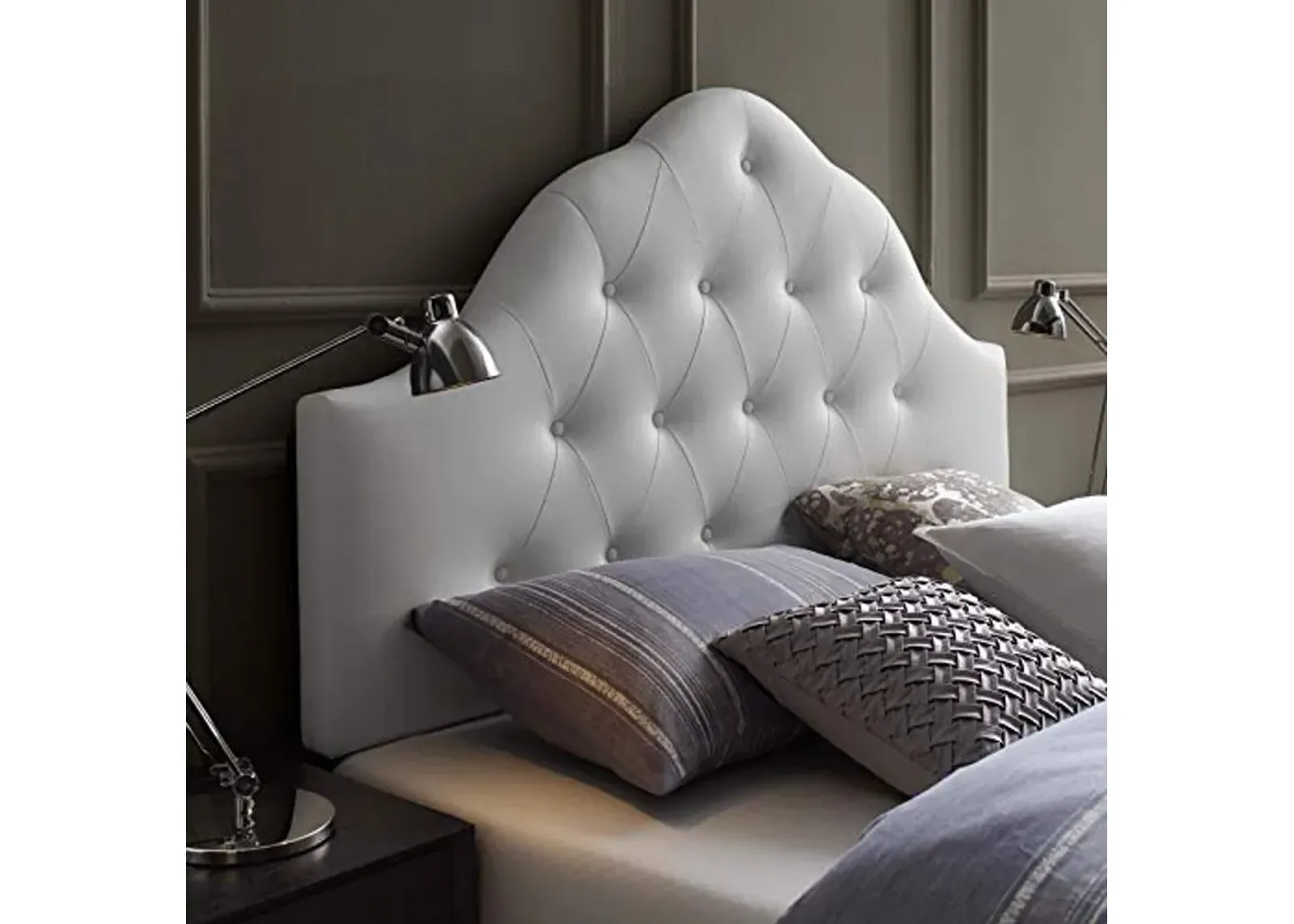 Modway Sovereign Tufted Button Faux Leather Upholstered Queen Headboard in White